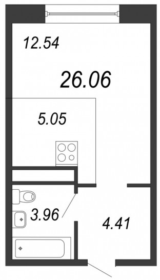 Однокомнатная квартира 26.06 м²