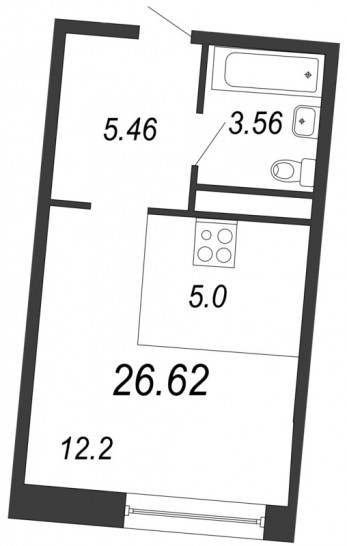 Однокомнатная квартира 26.62 м²