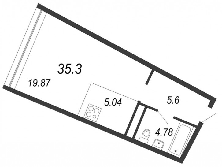Однокомнатная квартира 35.3 м²