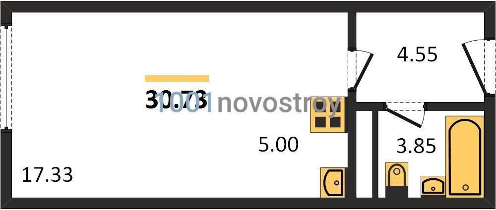 Студия 30.73 м²