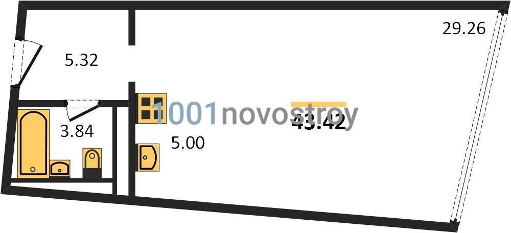 Студия 43.42 м²