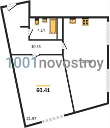 Однокомнатная квартира 60.41 м²