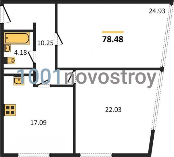 Двухкомнатная квартира 78.48 м²