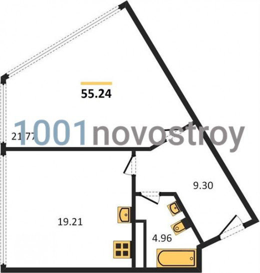 Однокомнатная квартира 55.24 м²